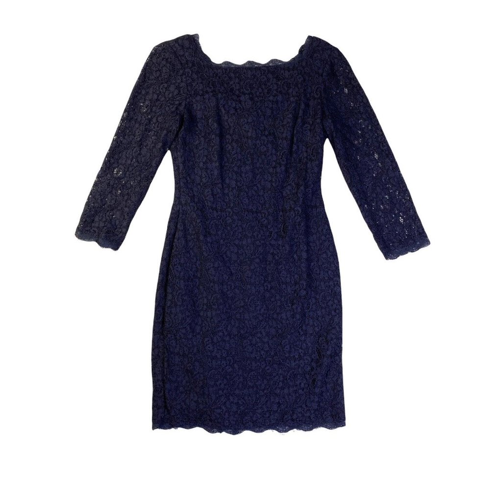 Adrianna Papell Navy Blue Floral Lace Long Sleeve Zipper Dress Size 2
